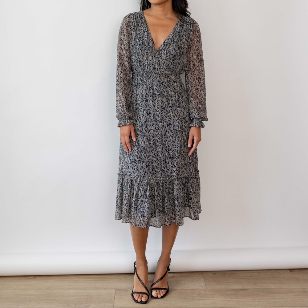 Sezane Black and Gray Long Sleeve Dress